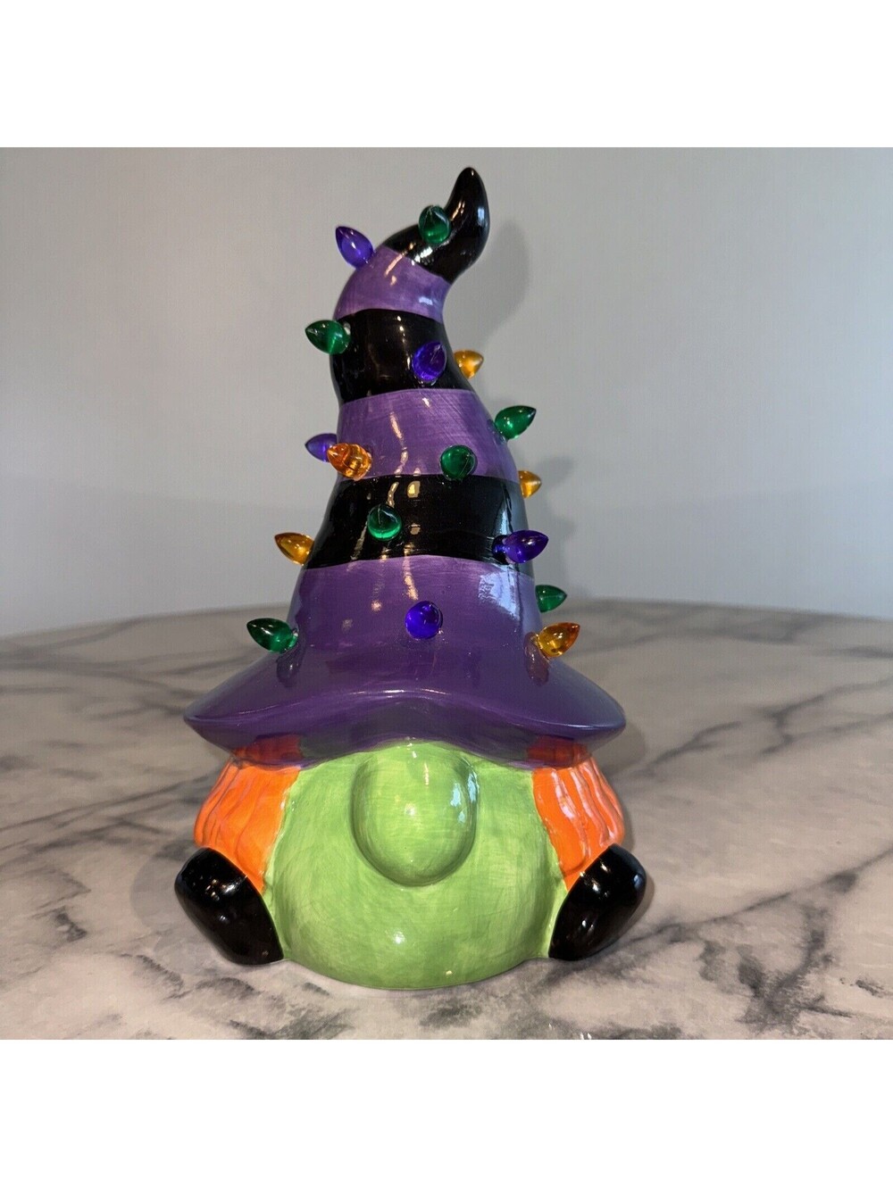 Mr. Christmas Halloween Witch Gnome 10" Ceramic Purple Hat Vintage Decor Orange